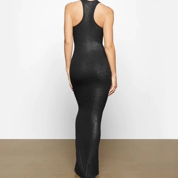 ✅SOLD✅Skims maxi bodycon ribbed racerback lounge dress glitter foil black xs - Picture 2 of 6